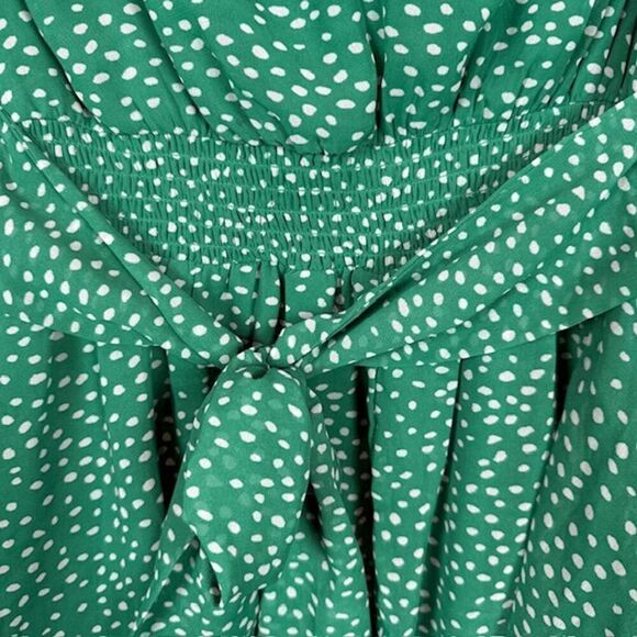 Japna Tiered Mini Dress Puff Sheer Sleeves Elastic and Tie Waist Green Size XS - Picture 5 of 14